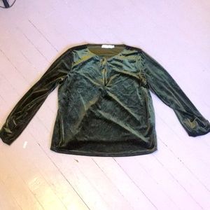 Dark shiny gray velvet long sleeve shirt.